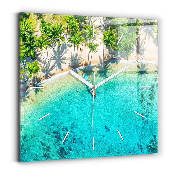 Pendule carrée en verre Plage tropicale de Koh Tao