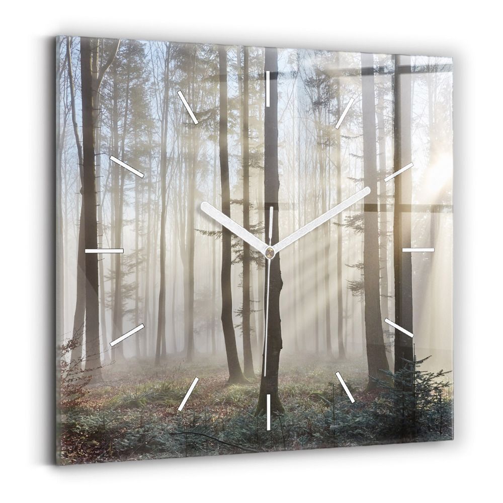 Horloge murale carrée Forêt dans la brume