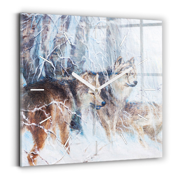 Horloge carrée en verre Loups dans la forêt