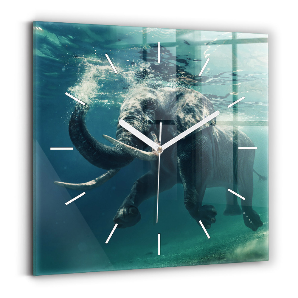 Pendule carrée en verre Éléphant flottant dans l'océan