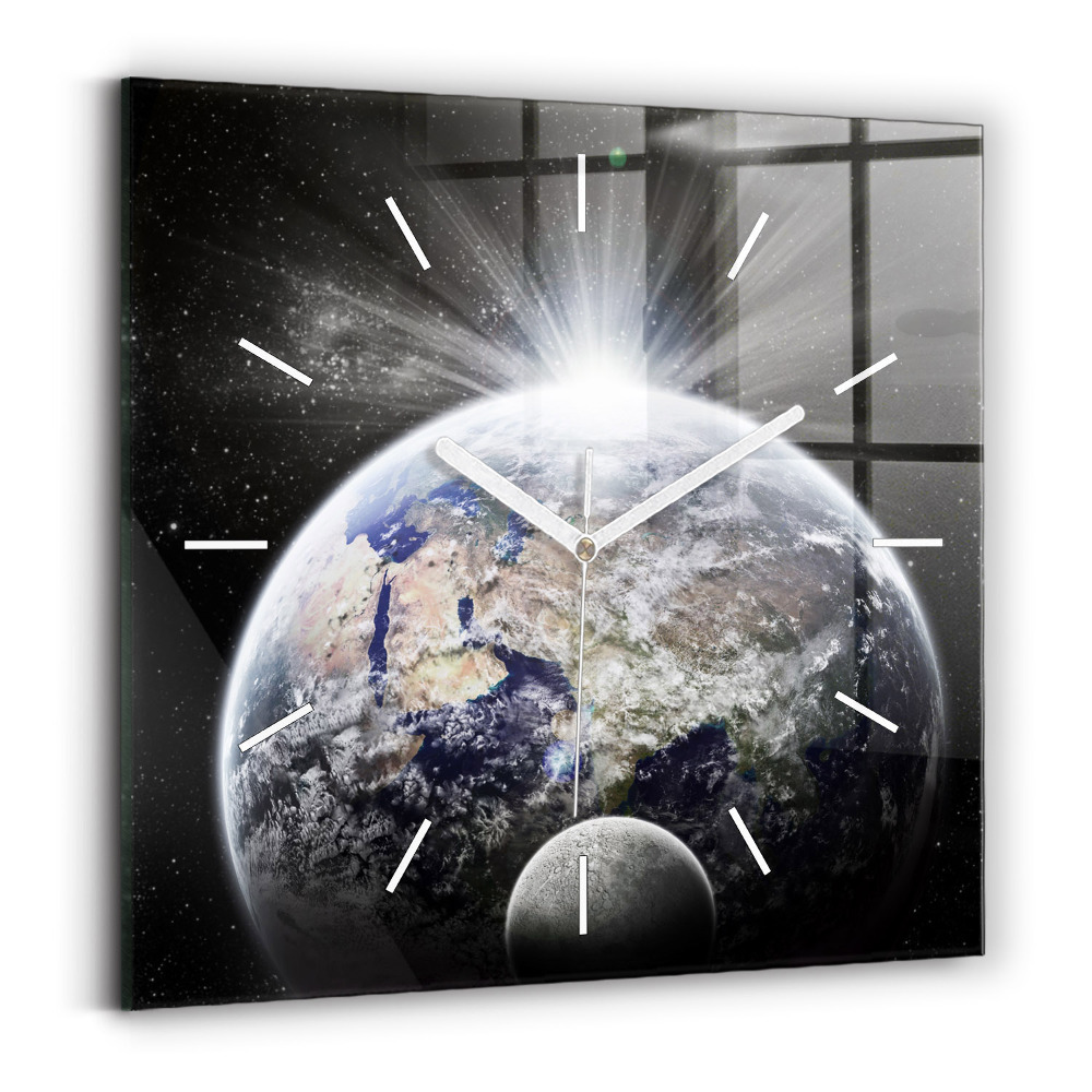 Horloge carrée en verre Terre Lune Soleil