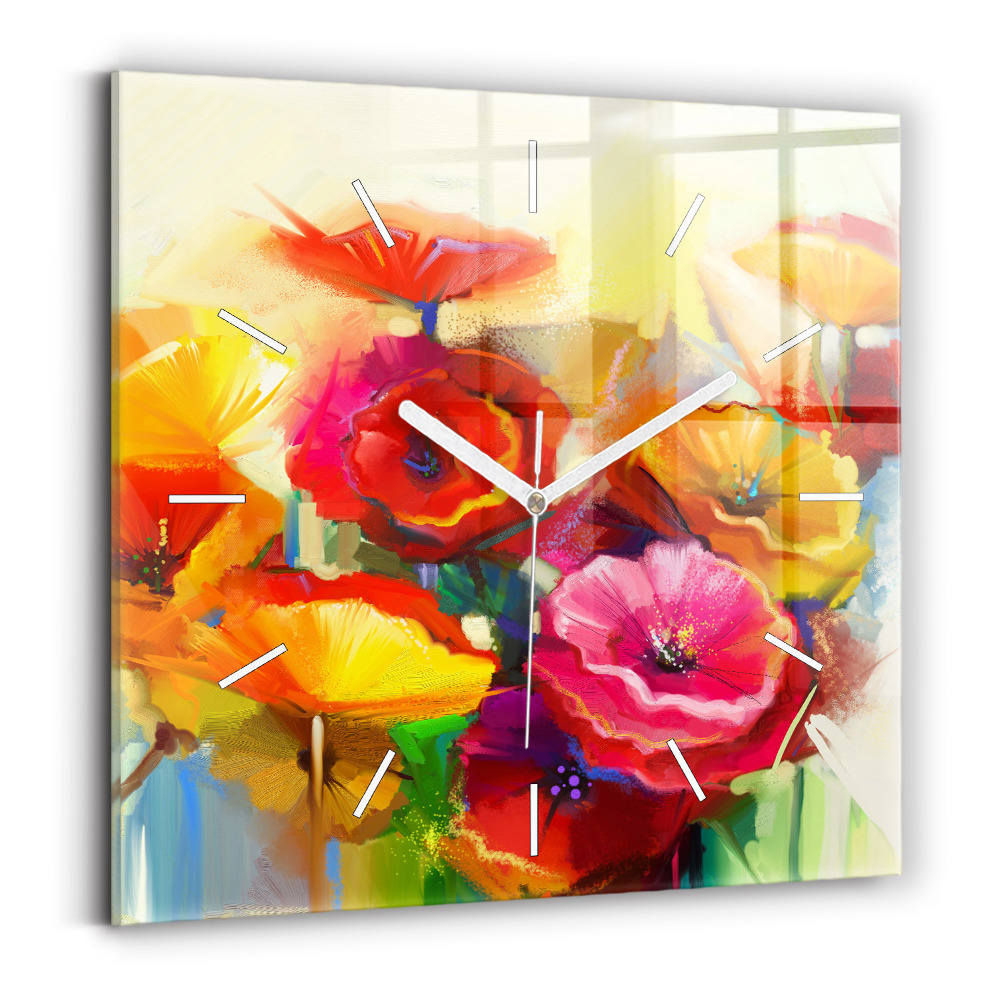 Horloge carrée en verre Coquelicots colorés