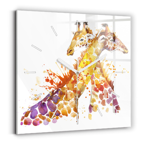 Horloge carrée en verre Girafe - aquarelle