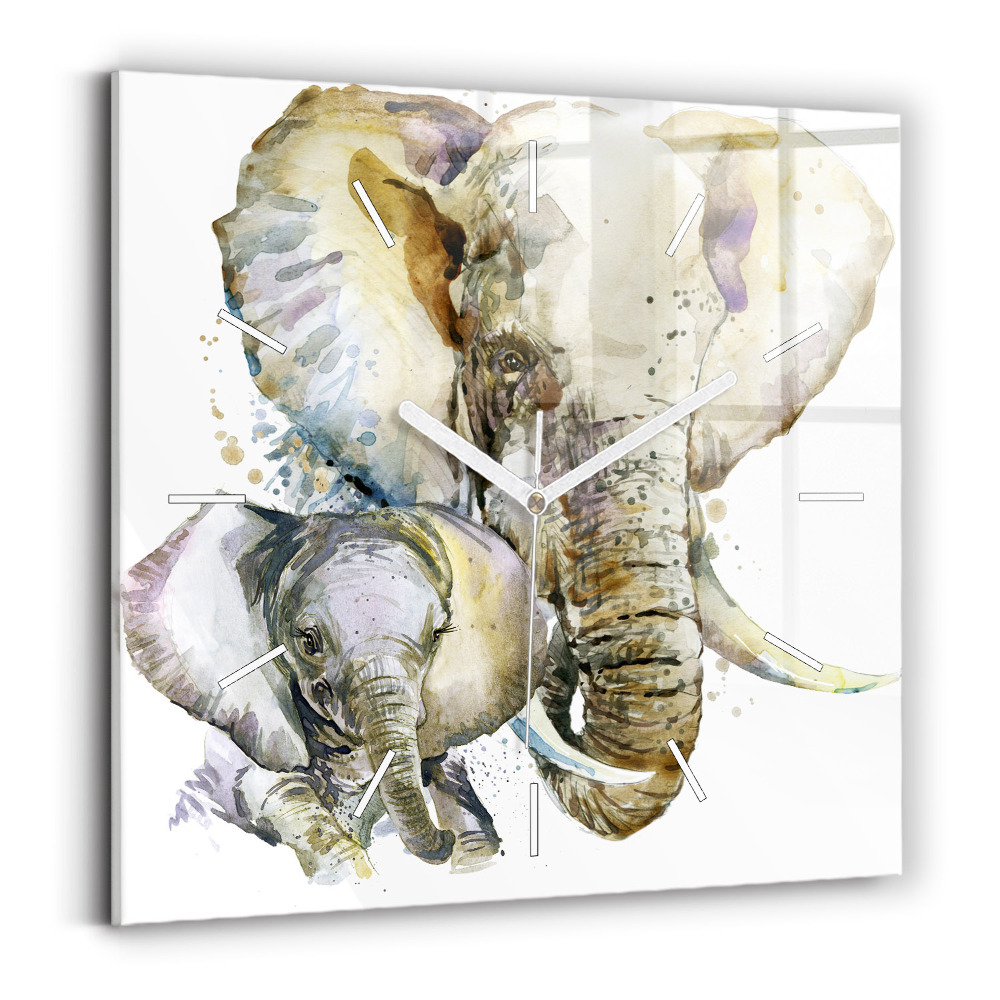 Pendule carrée en verre Animaux peints - éléphants