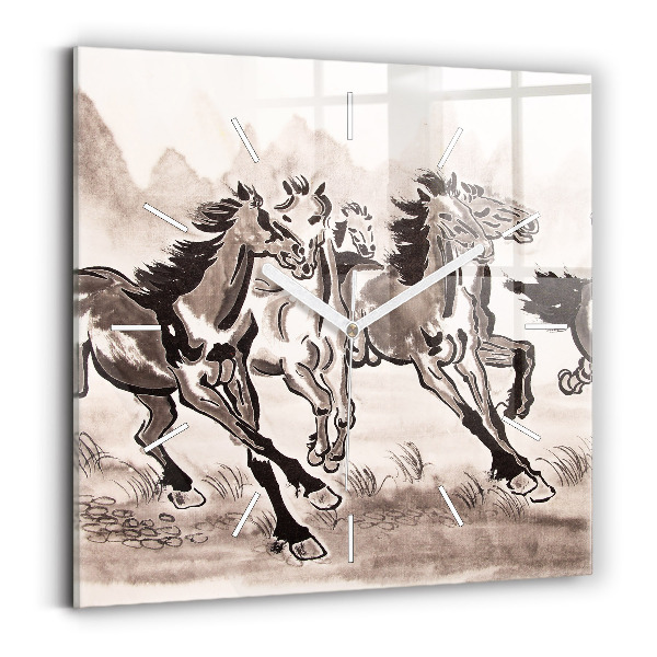 Horloge murale carrée Chevaux au galop