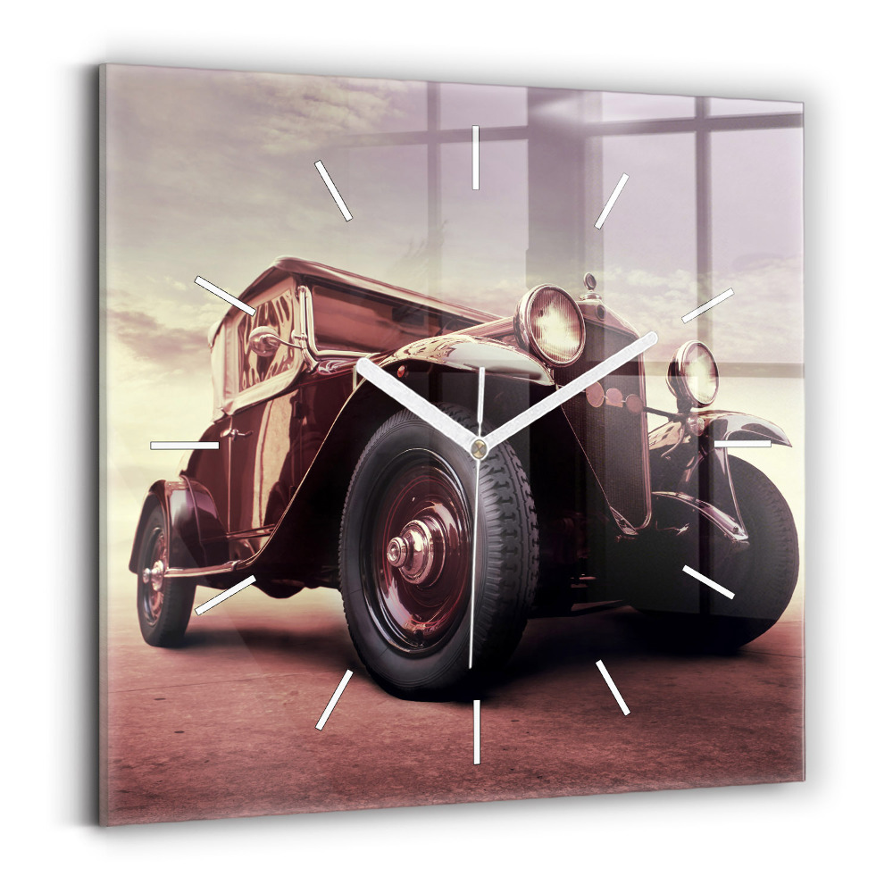 Horloge carrée en verre Voiture ancienne