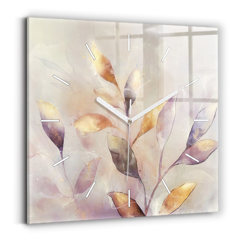Horloge murale carrée Feuilles abstraites boho