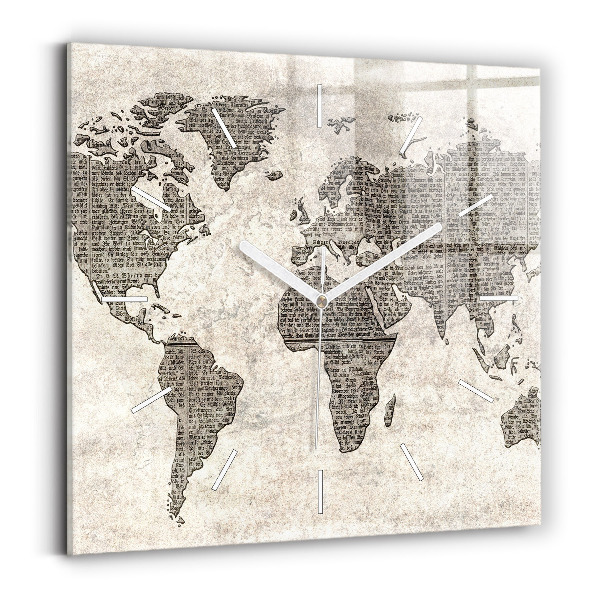 Horloge murale carrée Journal de la carte du monde