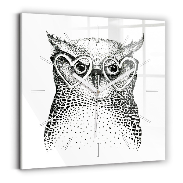 Horloge murale carrée Hibou dessiné avec des lunettes