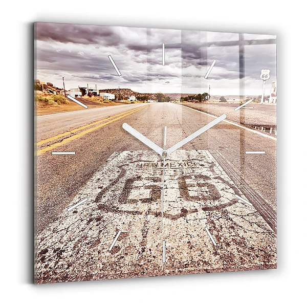 Horloge carrée en verre Route 66 USA