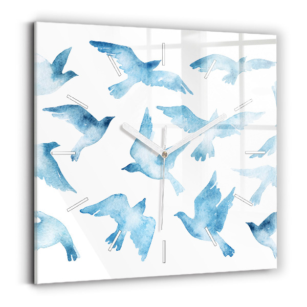 Horloge carrée en verre Oiseaux bleus en vol