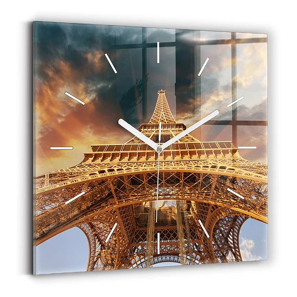Horloge murale carrée Tour Eiffel sur fond de nuages