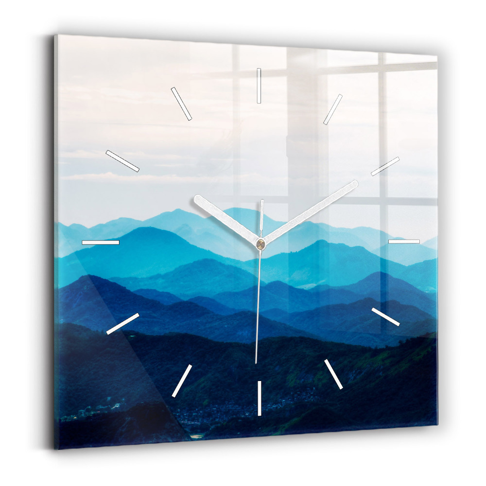 Horloge carrée en verre Montagne en aquarelle