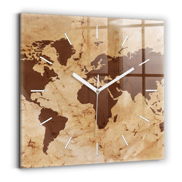 Pendule carrée en verre Carte du monde d'époque