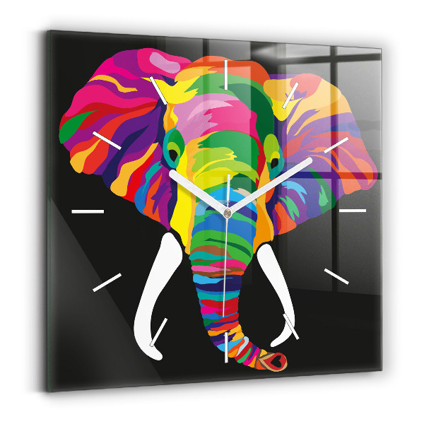 Horloge carrée en verre Éléphant coloré