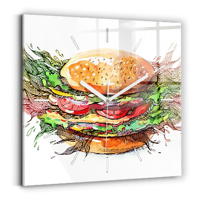Horloge murale carrée Hamburger au fromage XXL