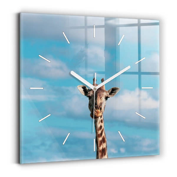 Horloge murale carrée Tête de girafe sur fond de ciel