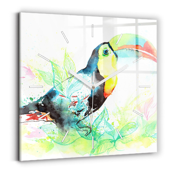 Horloge murale carrée Toucan dans l'herbe
