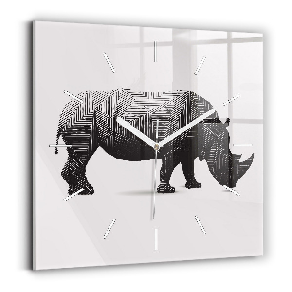 Pendule carrée en verre Rhinocéros - dessin au trait