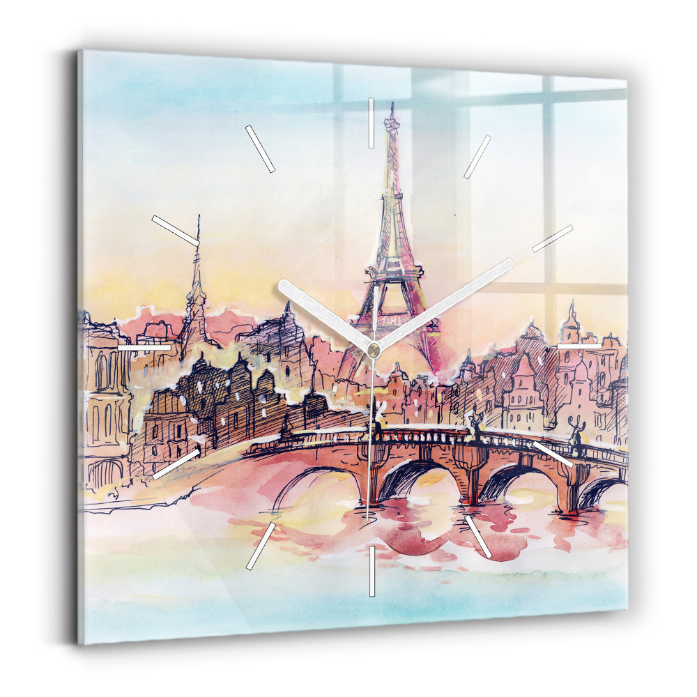Horloge carrée en verre Paysage peint de Paris