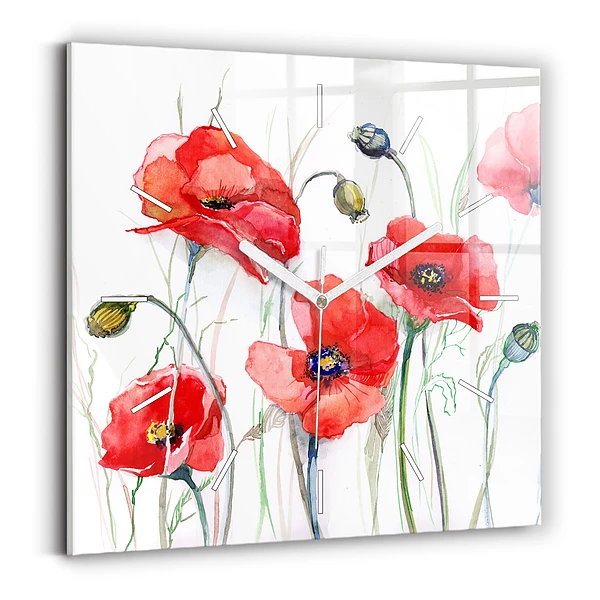 Pendule carrée en verre Coquelicots rouges peints