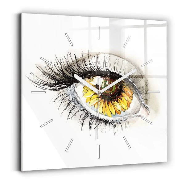 Pendule carrée en verre Tournesol dans l'œil