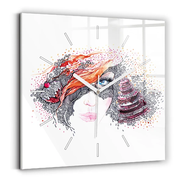 Horloge murale carrée Femme douce avec un gâteau