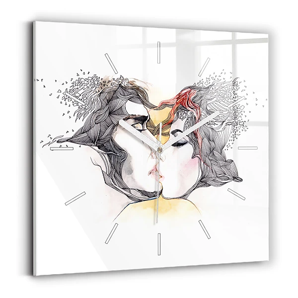 Horloge carrée en verre Dessin d'un baiser d'amour