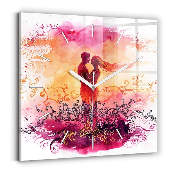 Pendule carrée en verre Aquarelle d'un couple amoureux