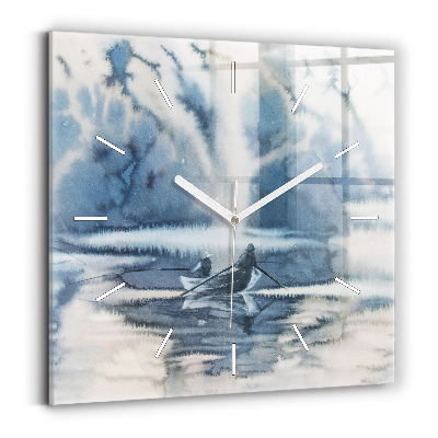 Horloge murale carrée Pêcheur sur un lac