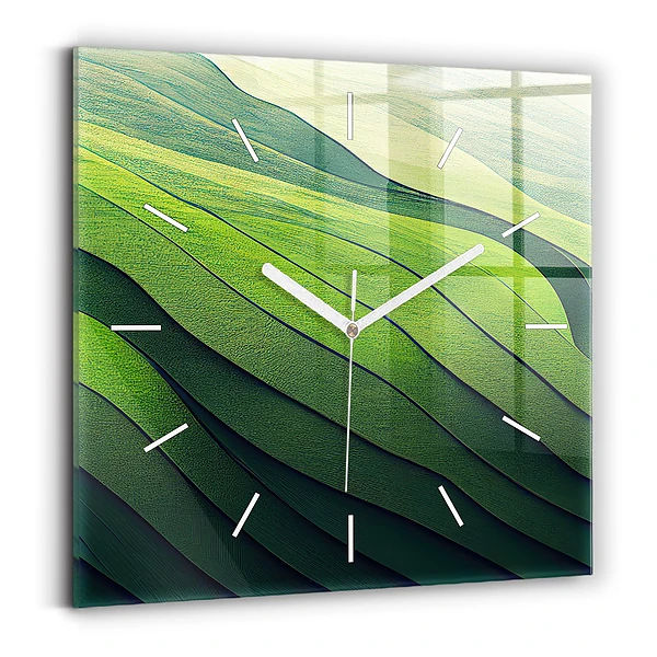 Horloge murale carrée Champs verts abstraits