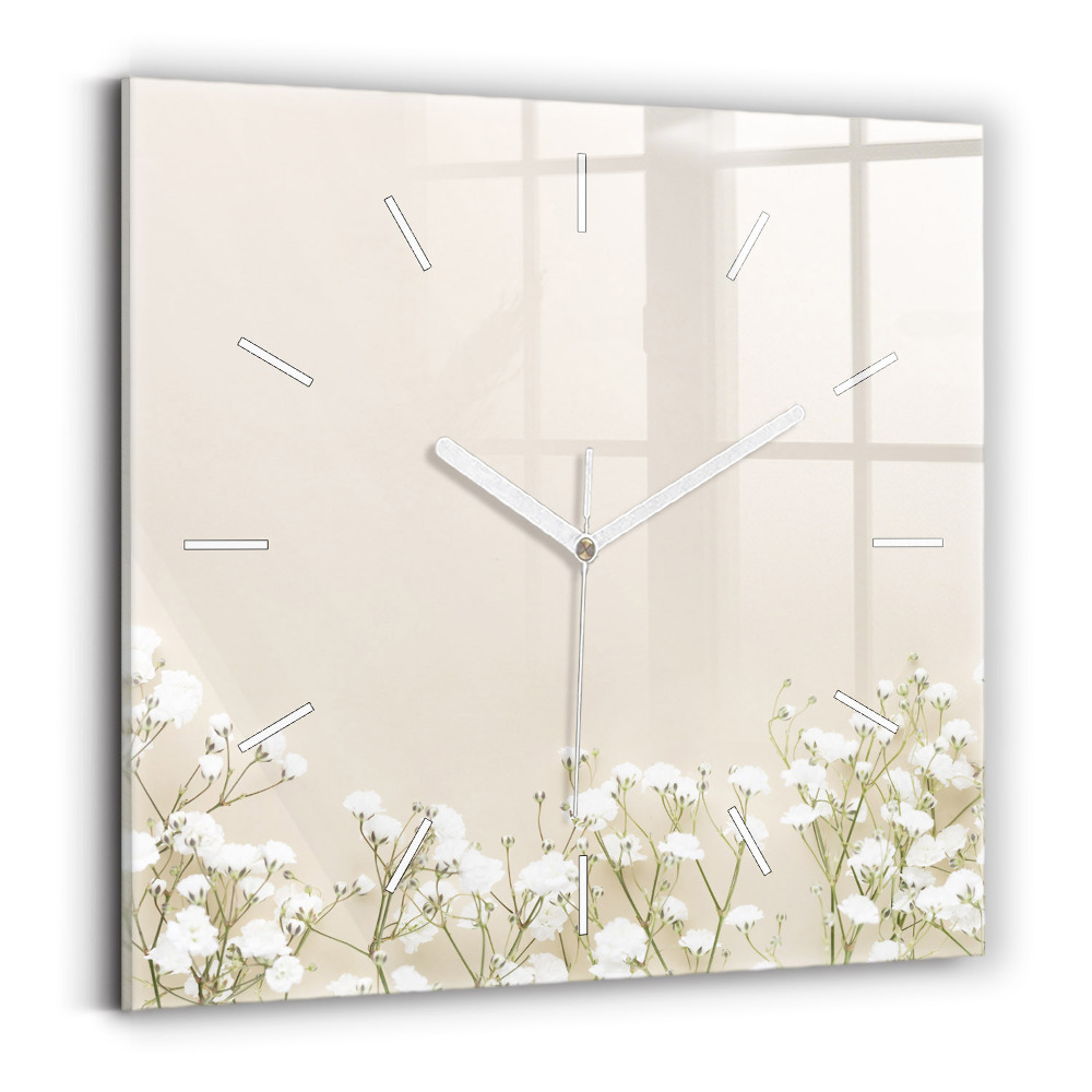 Pendule carrée en verre Gypsophile en fleurs