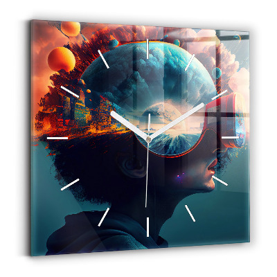 Horloge carrée en verre Monde futuriste