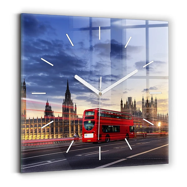Horloge carrée en verre Bus rouge de Londres