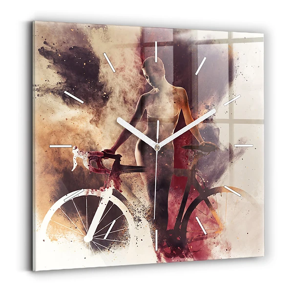 Pendule carrée en verre Femme et vélo