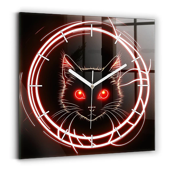 Pendule carrée en verre Chat aux yeux rouges