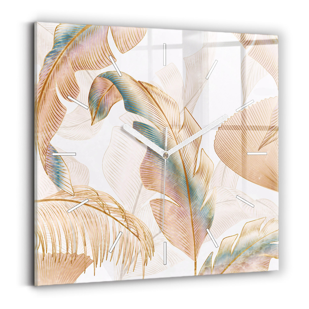 Horloge carrée en verre Motif de feuilles de la nature