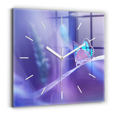 Horloge murale carrée Papillon sur l'herbe