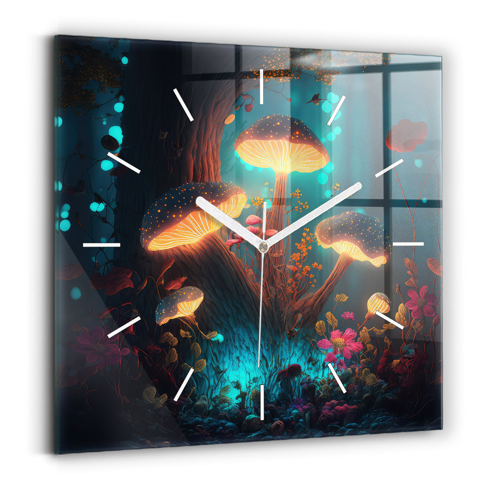 Horloge murale carrée Forêt et champignons magiques