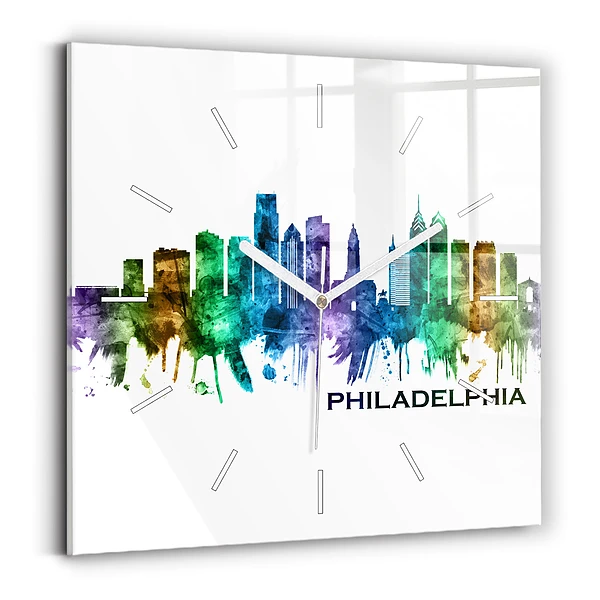 Horloge murale carrée Philadelphie colorée