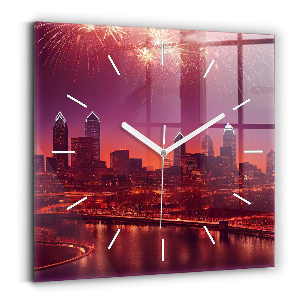 Horloge carrée en verre Ville de Philadelphie la nuit
