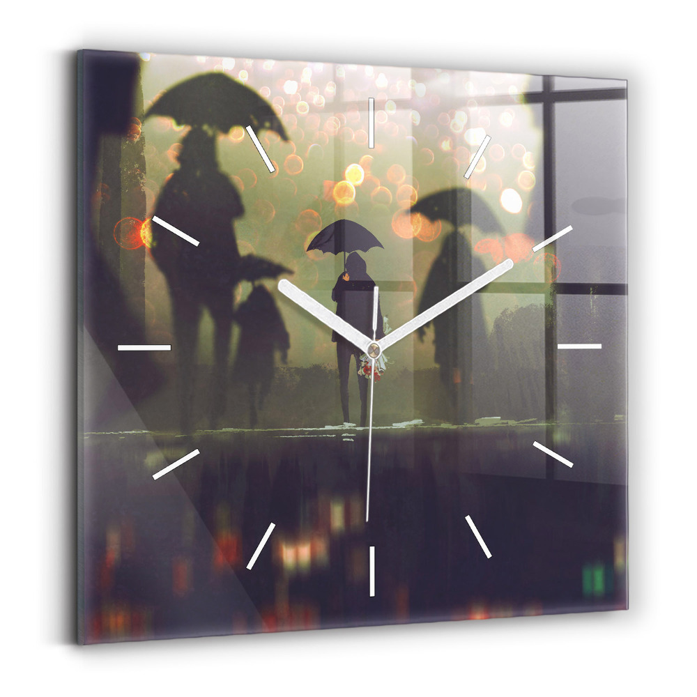 Pendule carrée en verre Personnes avec des parapluies