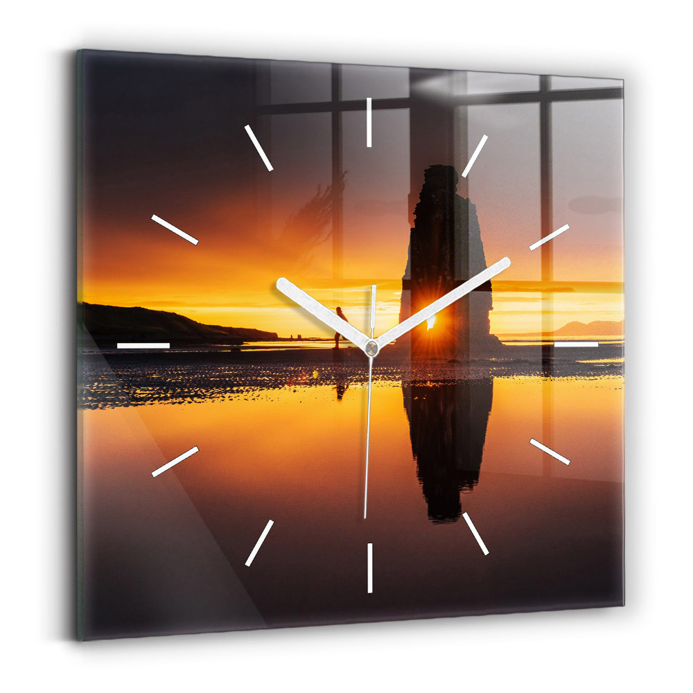 Pendule carrée en verre Coureur et coucher de soleil