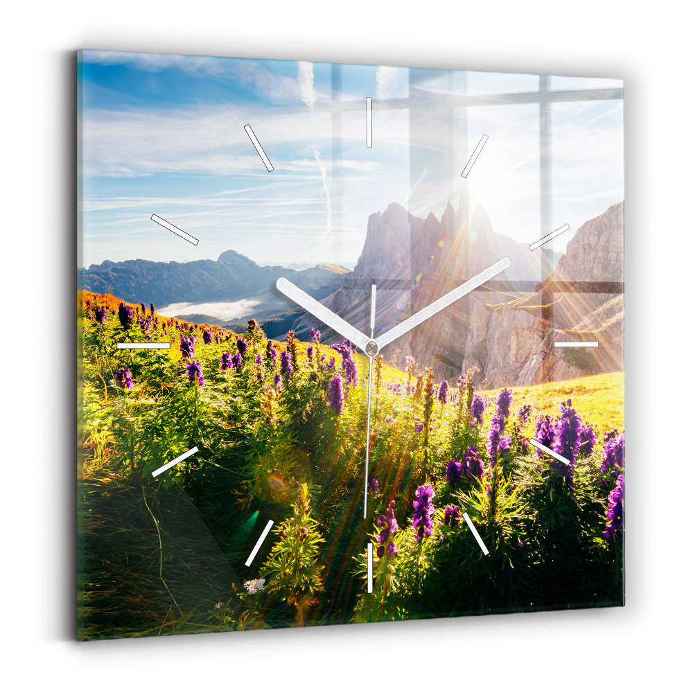 Horloge carrée en verre Prairie de lavande