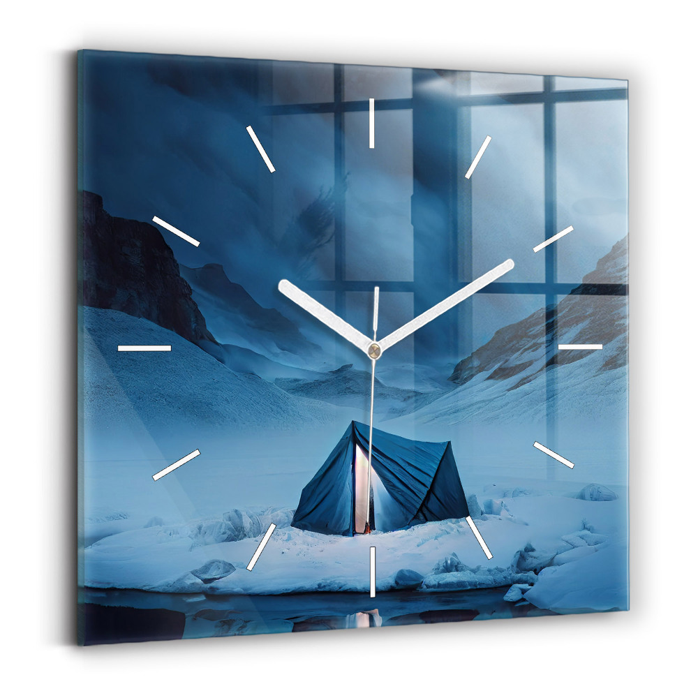 Horloge murale carrée Tente dans les montagnes d'Islande