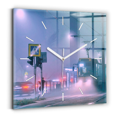 Horloge murale carrée Varsovie dans le brouillard