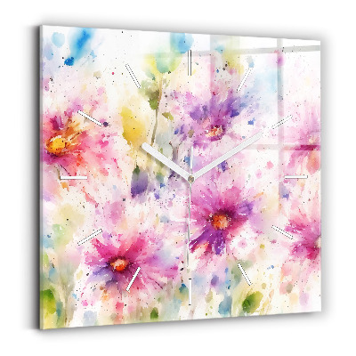 Horloge carrée en verre Fleurs peintes