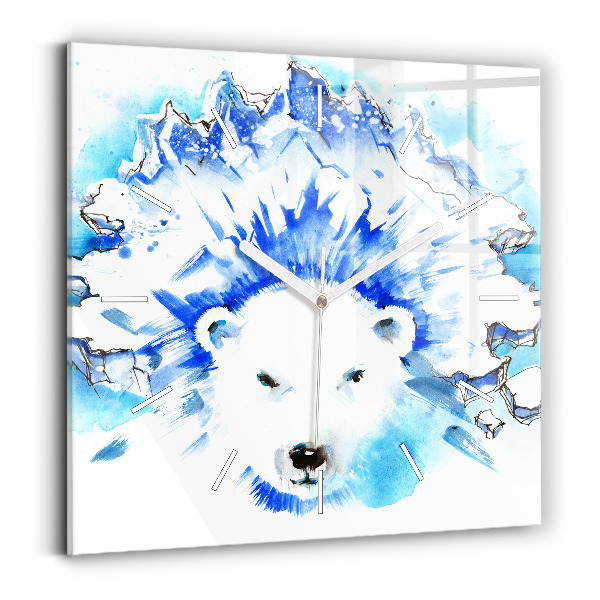 Horloge carrée en verre Ours sur fond de glace