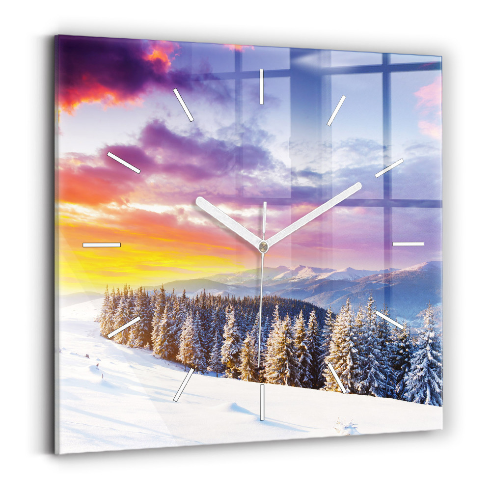 Horloge murale carrée Paysage de montagne hivernal