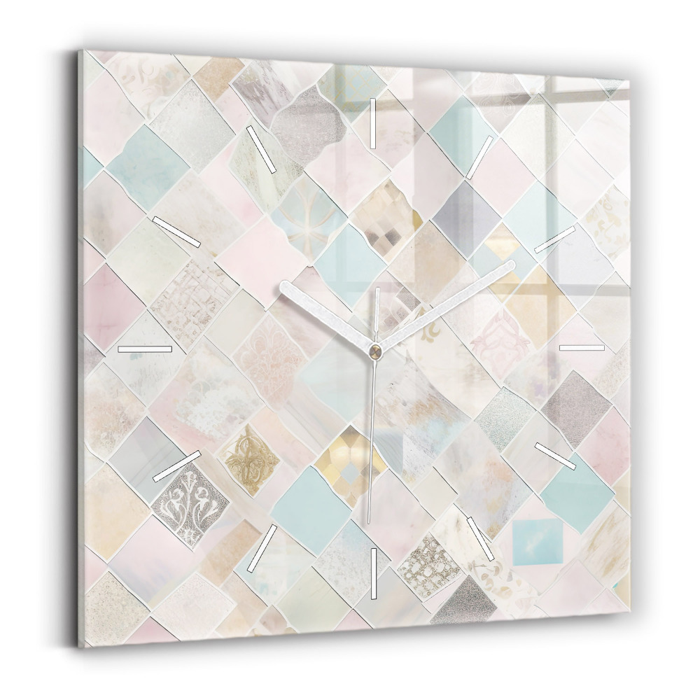 Horloge carrée en verre Tuiles colorées
